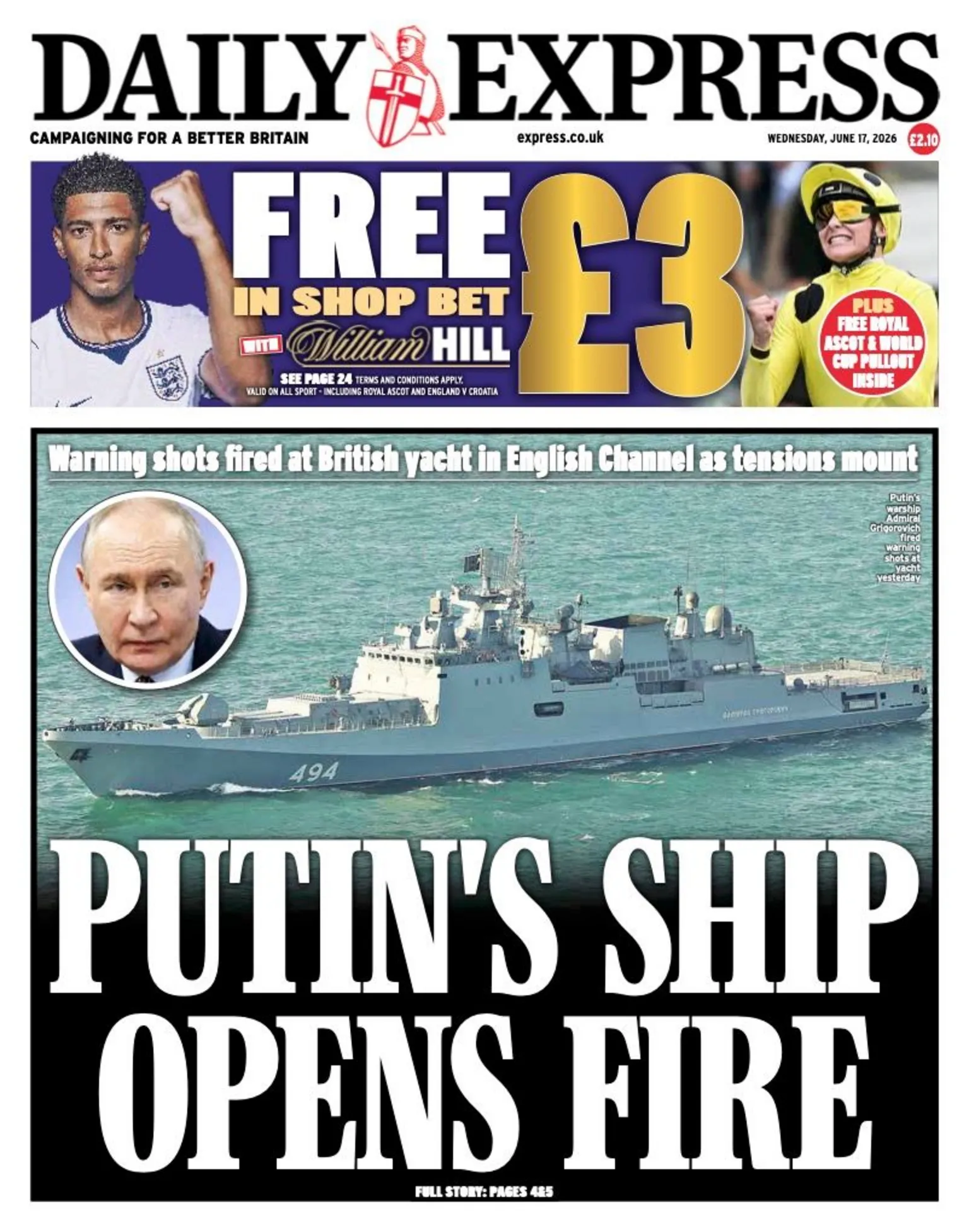 The headline on the front page of the Express reads: