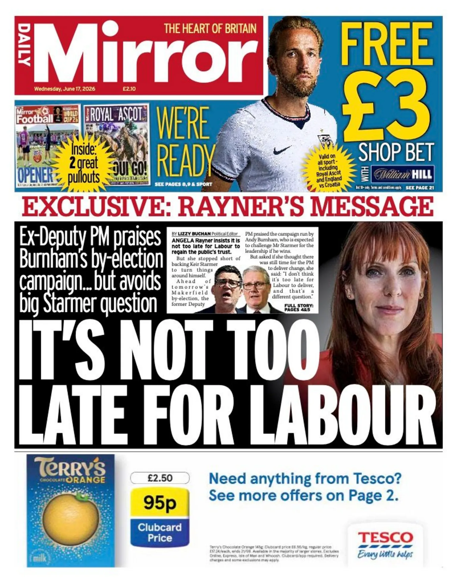 The headline on the front page of the Mirror reads: “It's not too late for Labour”.