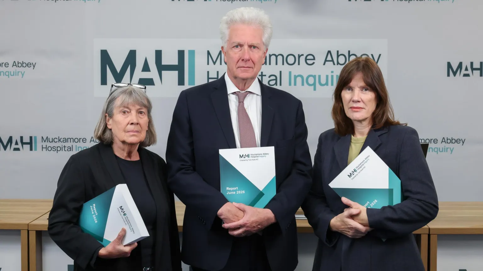 Muckamore Abbey Inquiry Attached MAHI Photo 2: (from Left to Right) Muckamore Abbey Hospital Inquiry Report Published. Pictured is the Inquiry panel: Professor Glynis Murphy, Chair Tom Kark KC and Dr Elaine Maxwell
