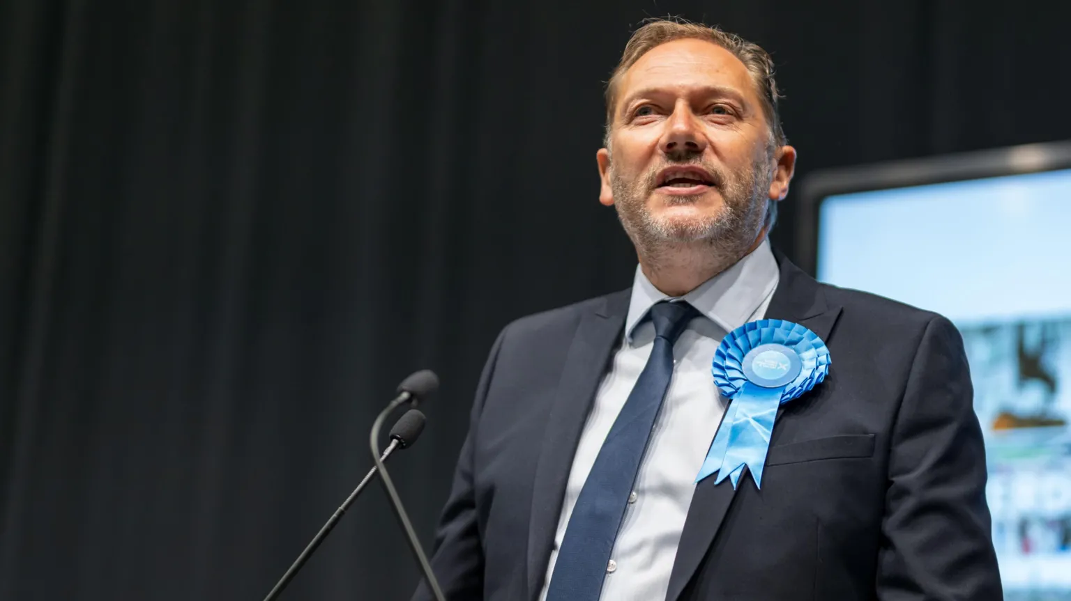 Scottish Conservative Party MSP Douglas Lumsden gives a speech at P&J Live in Aberdeen after winning the Aberdeen South by-election.