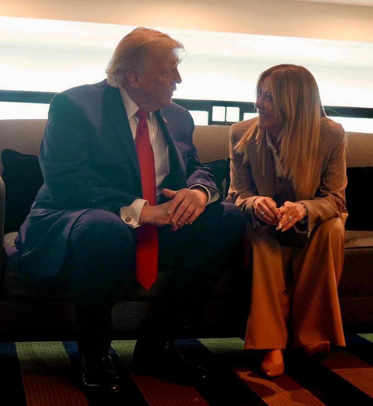 US president Donald Trump speaking to Italian prime minister Giorgia Meloni.