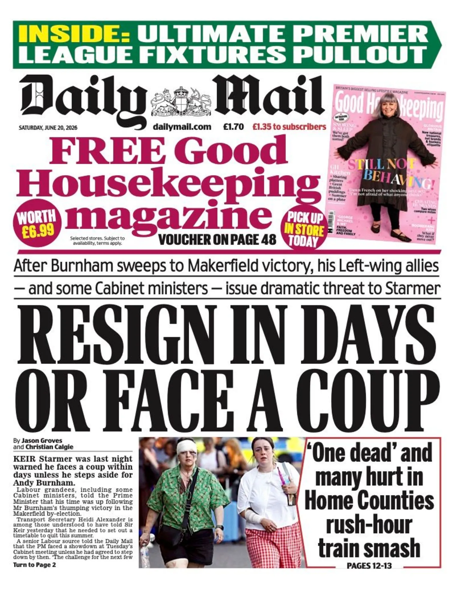 The headline on the front page of the Daily Mail reads: