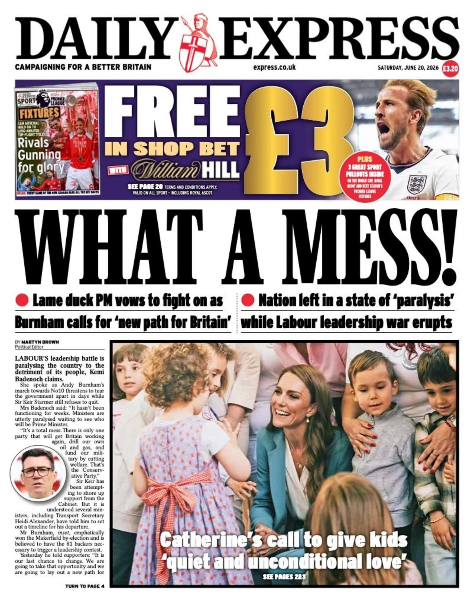 The headline on the front page of the Daily Express reads: