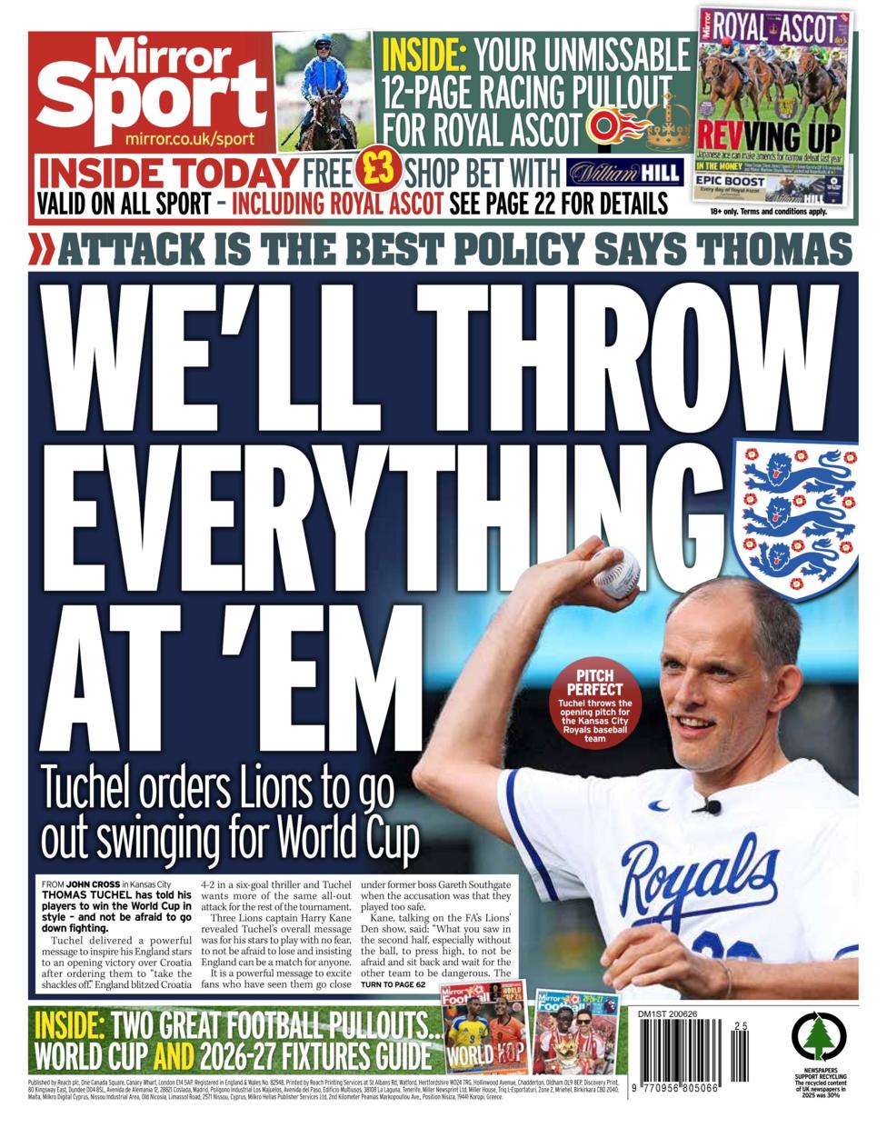 Back page of the Daily Mirror on 20 June 2026