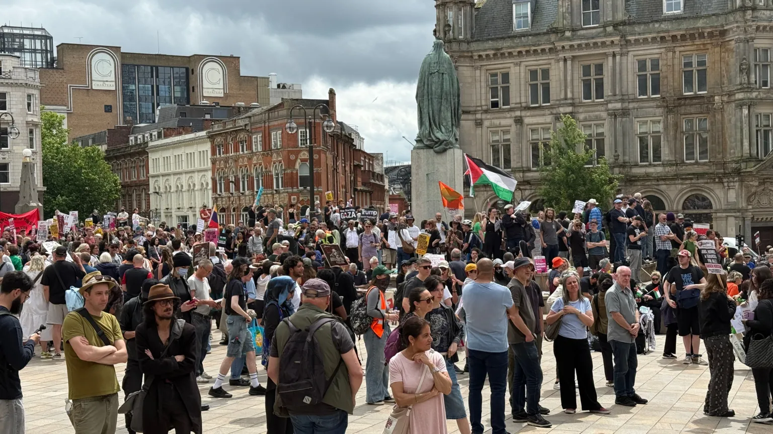 Counter-protestors gathering in Victoria Square