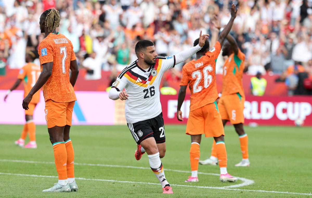 Deniz Undav celebrates scoring during the group E match between Germany and Cote d’Ivoire.