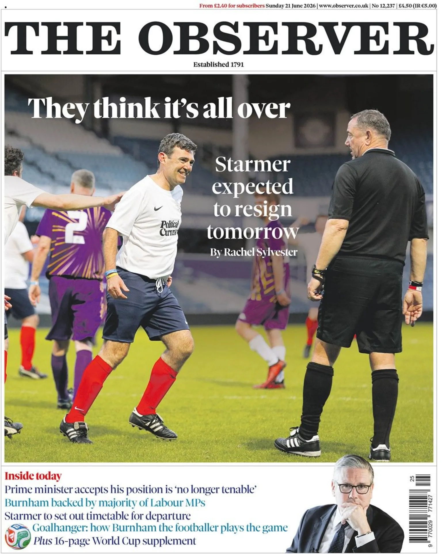 The headline on the front page of the Observer reads: