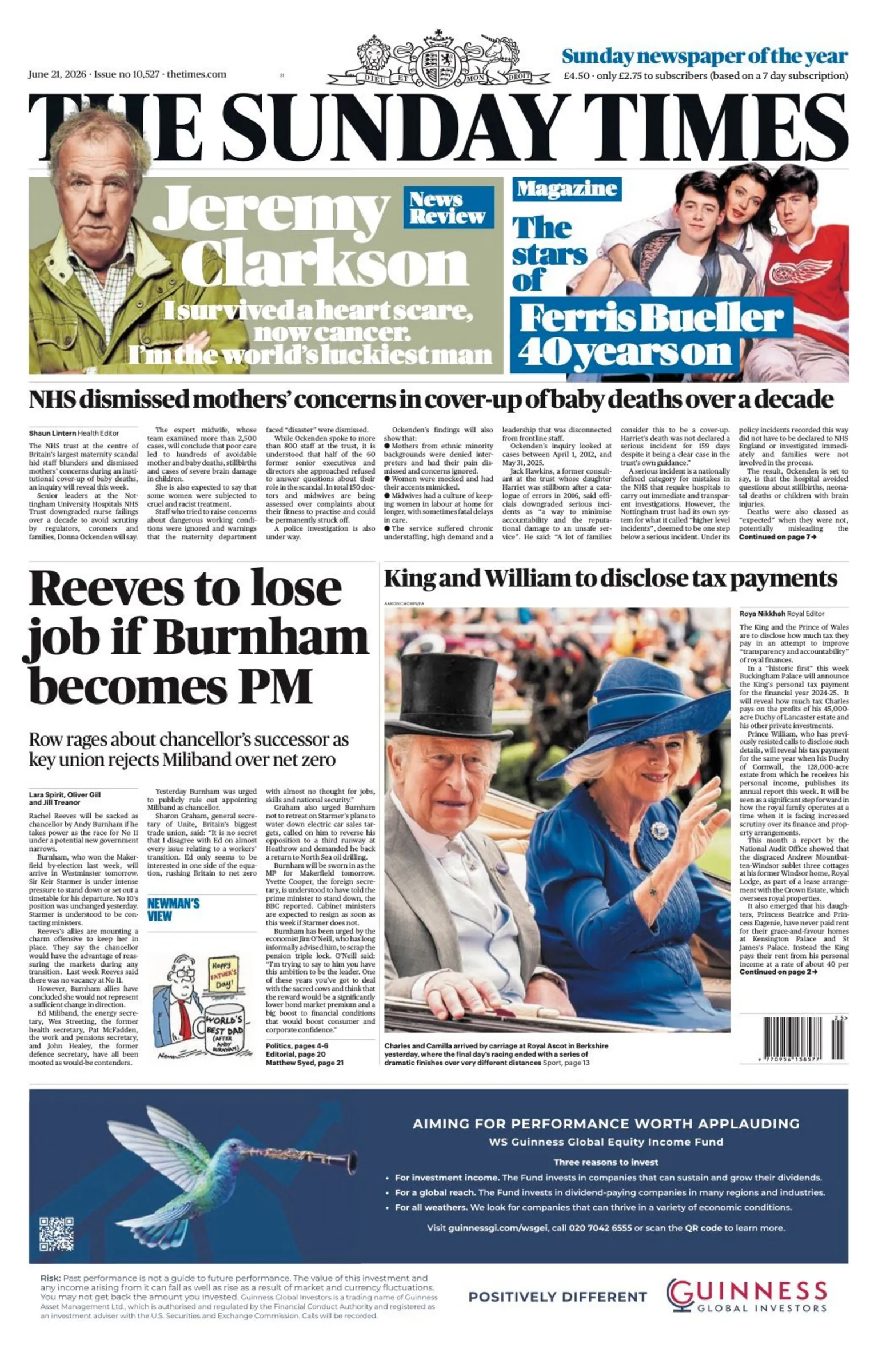 The headline on the front page of the Sunday Times reads: