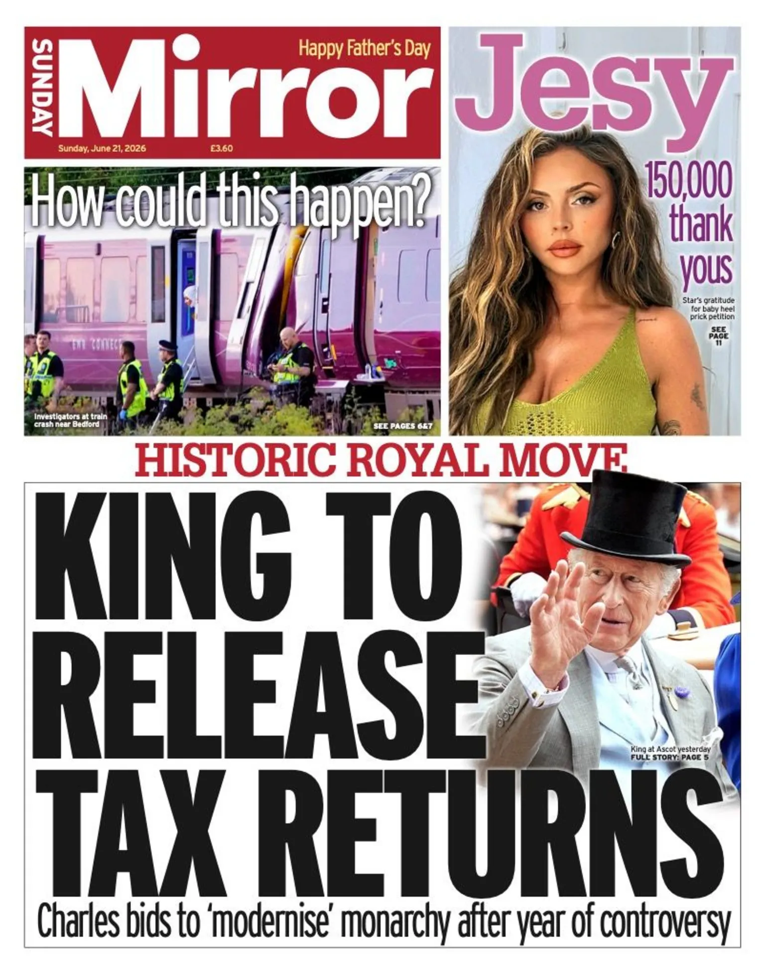 The headline on the front page of the Sunday Mirror reads: