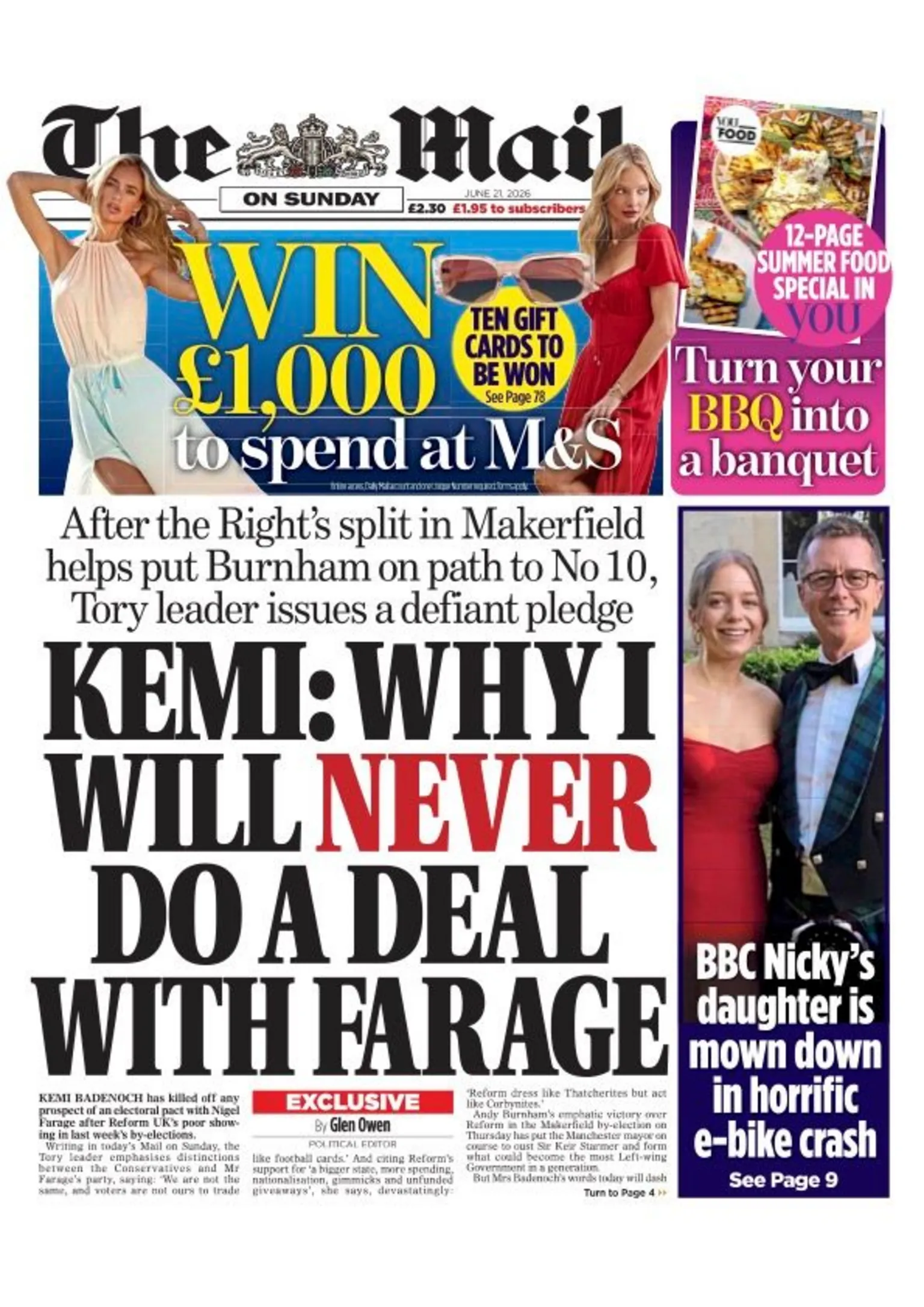 The headline on the front page of the Mail reads: