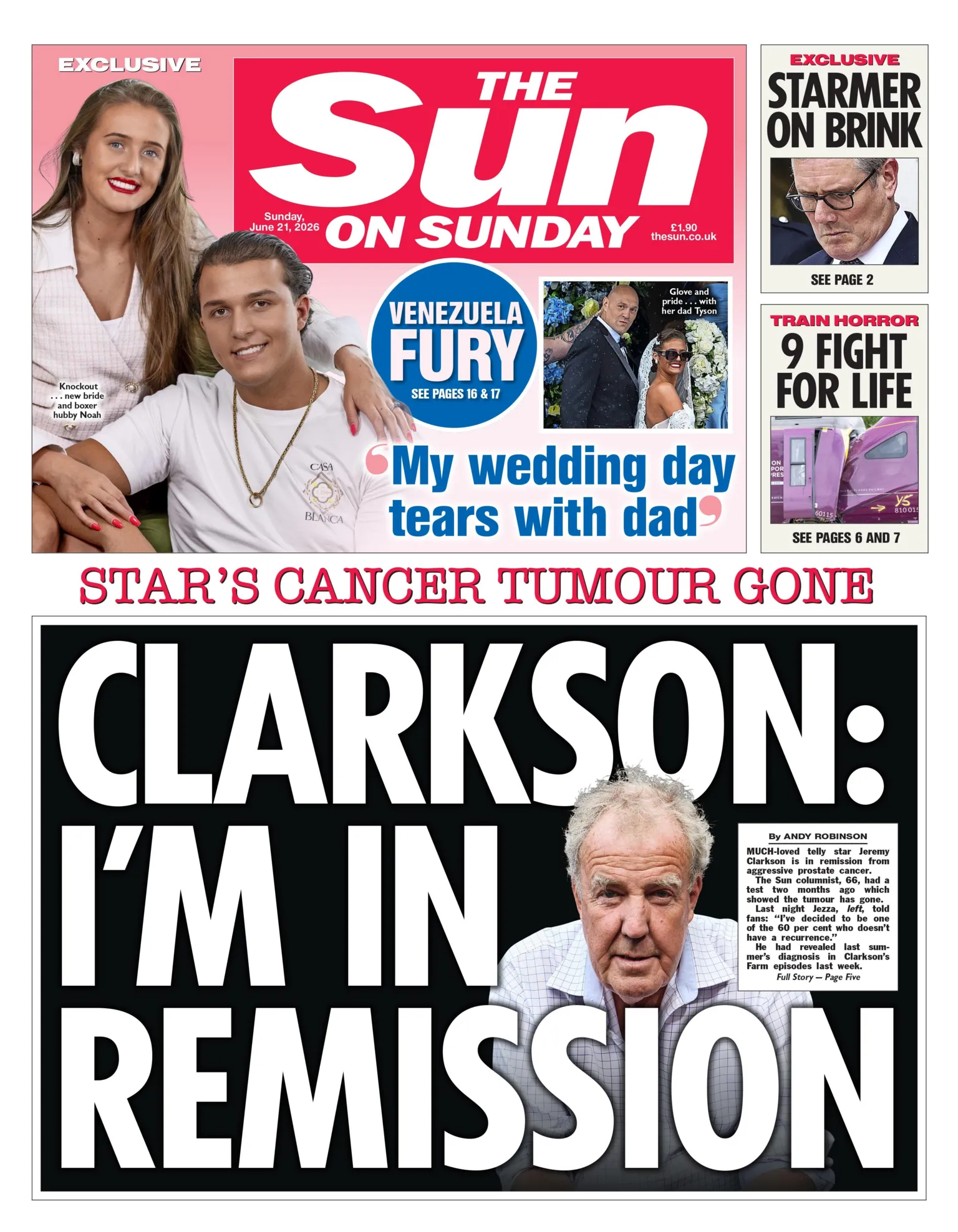 The headline on the front page of the Sun reads: