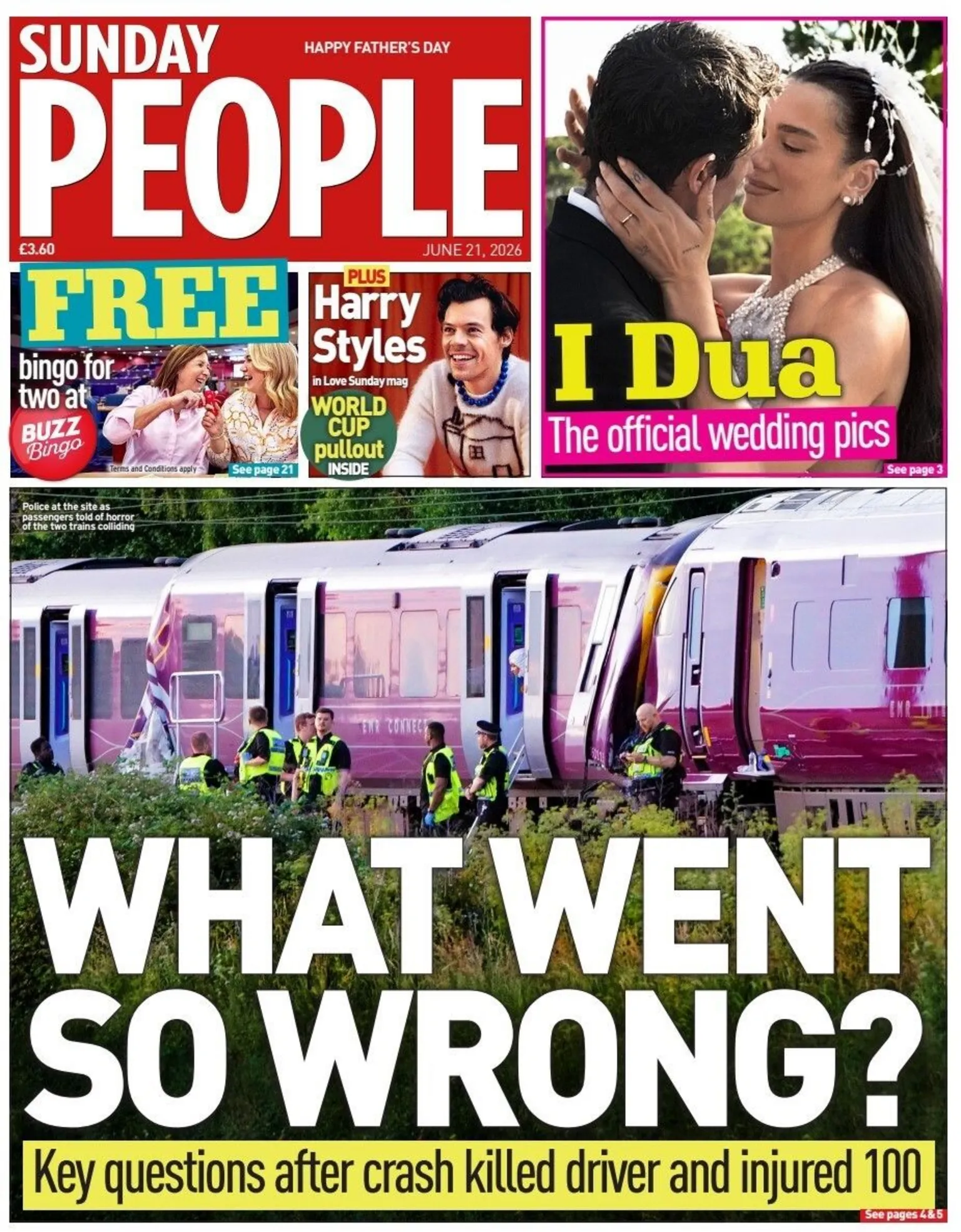 The headline on the front page of the Sunday People reads: