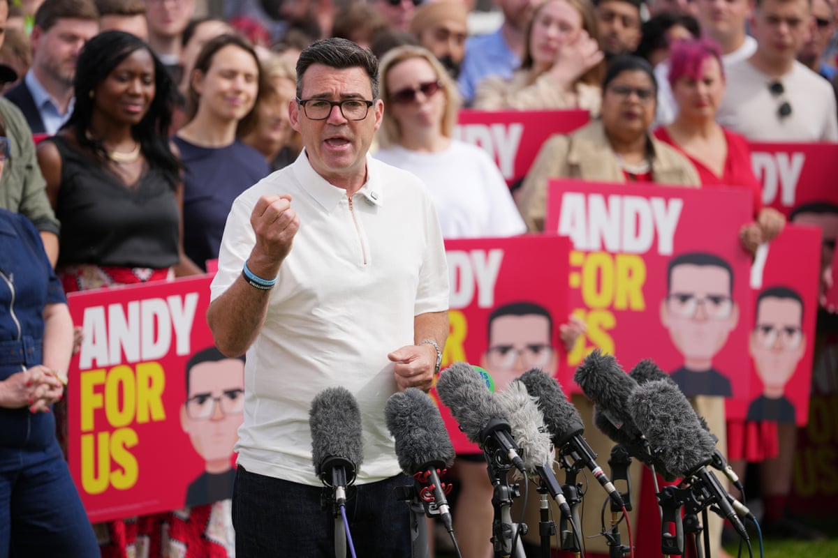 Andy Burnham speaks at Ashton Town football club as he celebrates his victory in Thursday’s Makerfield by-election.