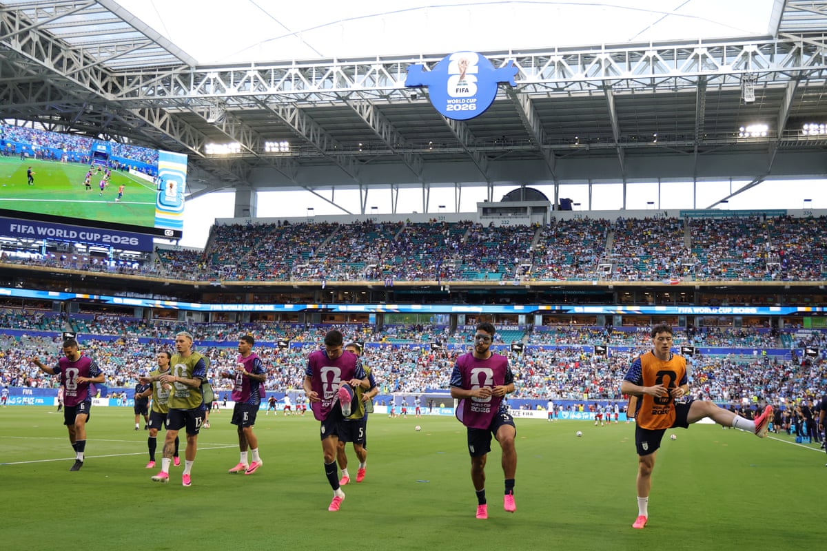 The Uruguay players warm up in Miami