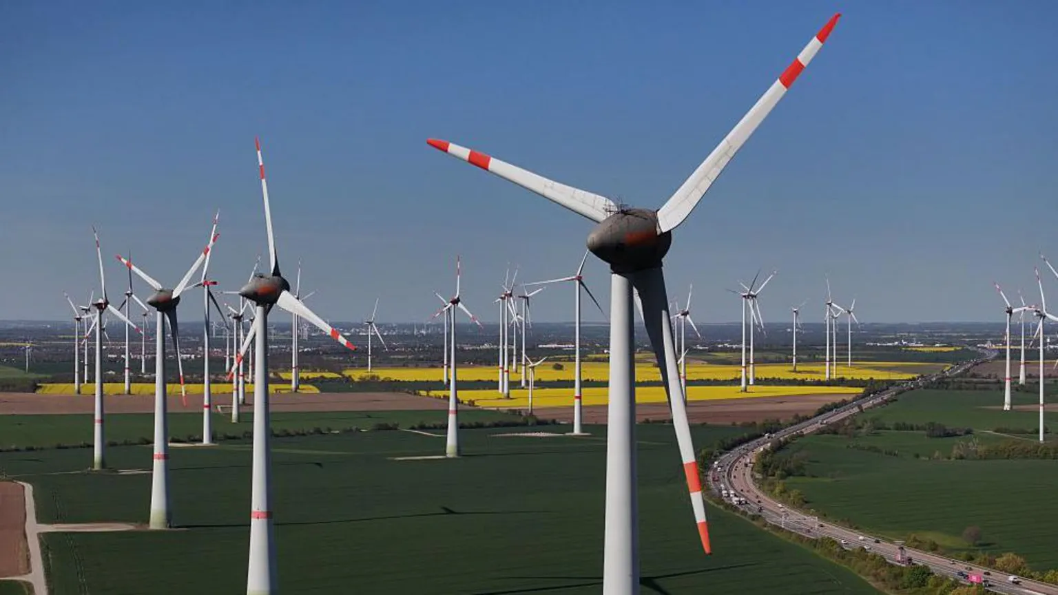 AFP via A German wind farm, with pylons spread out across flat fields