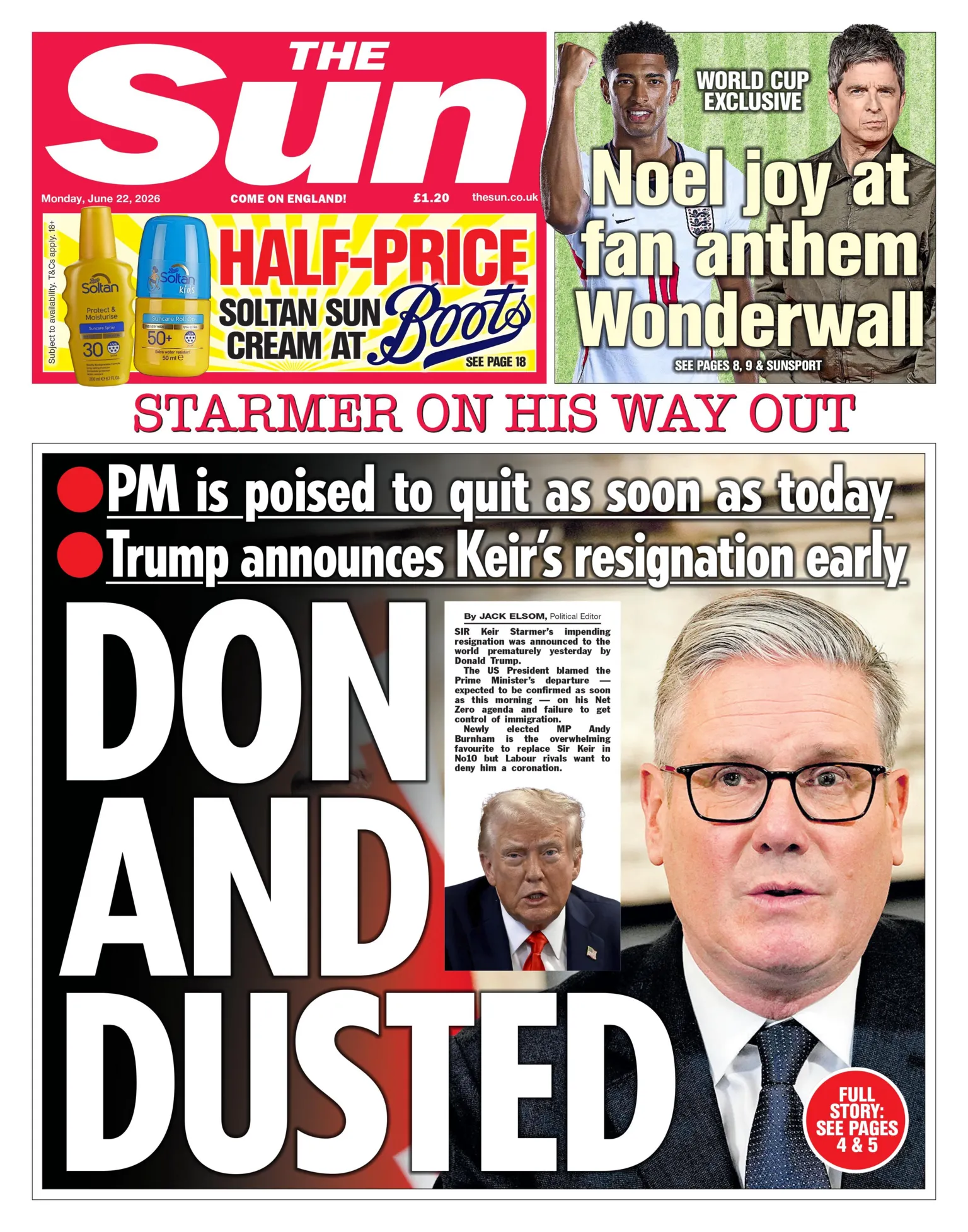 The Sun's front page headline reads 'Don and dusted'