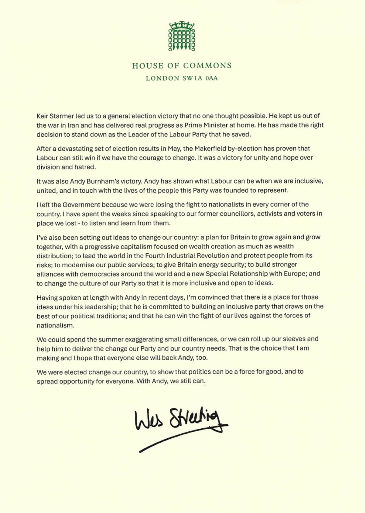 Streeting’s statement