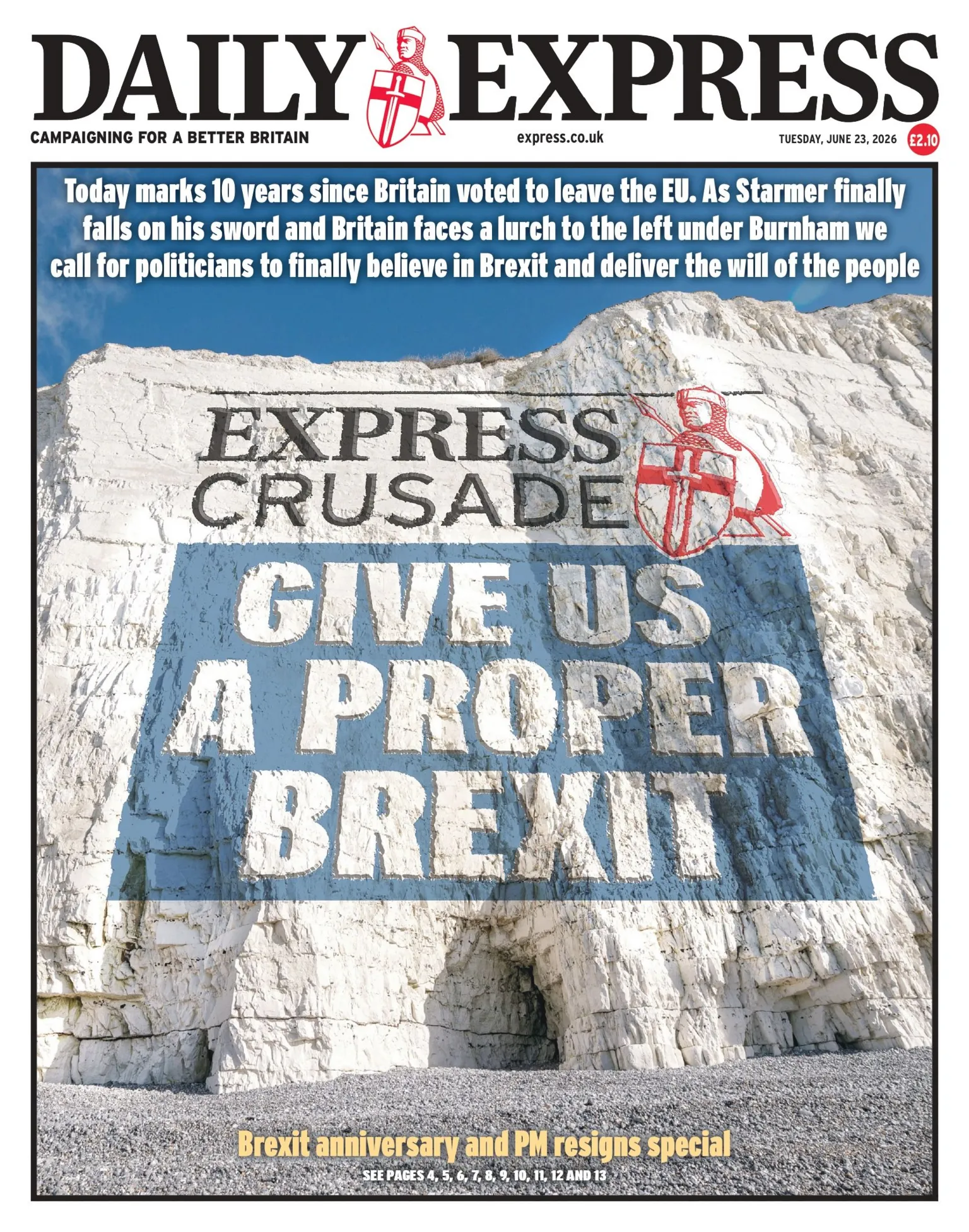 The headline on the front page of the Daily Express reads: