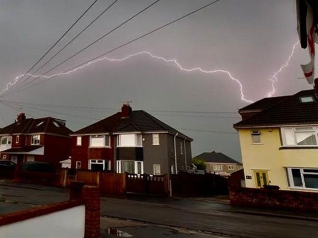 Lightning lights up the sky in Bristol
