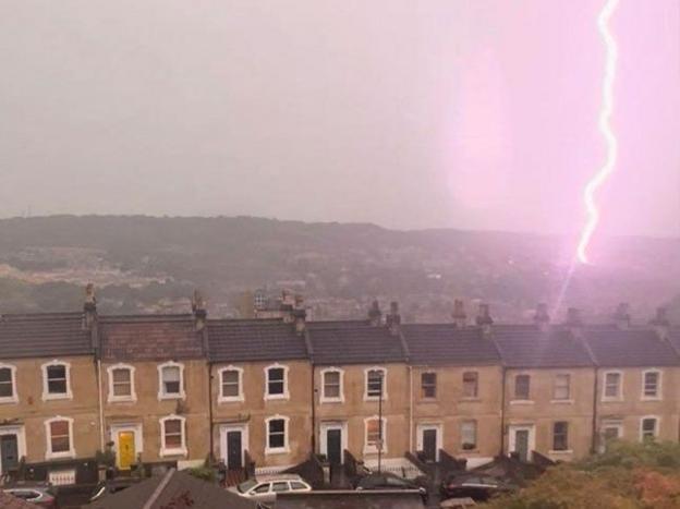 Lightning lights up the sky in Bath