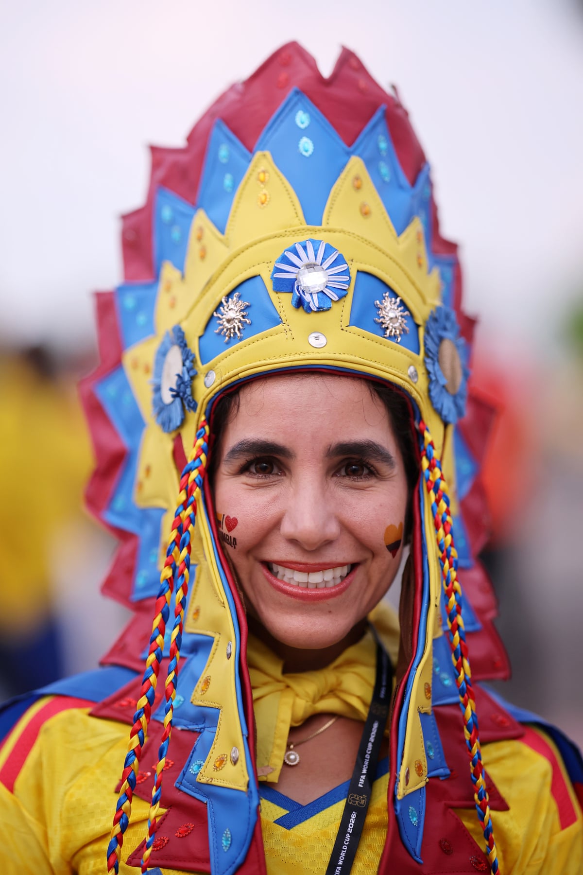 A Colombian fan dons incredible headwear.