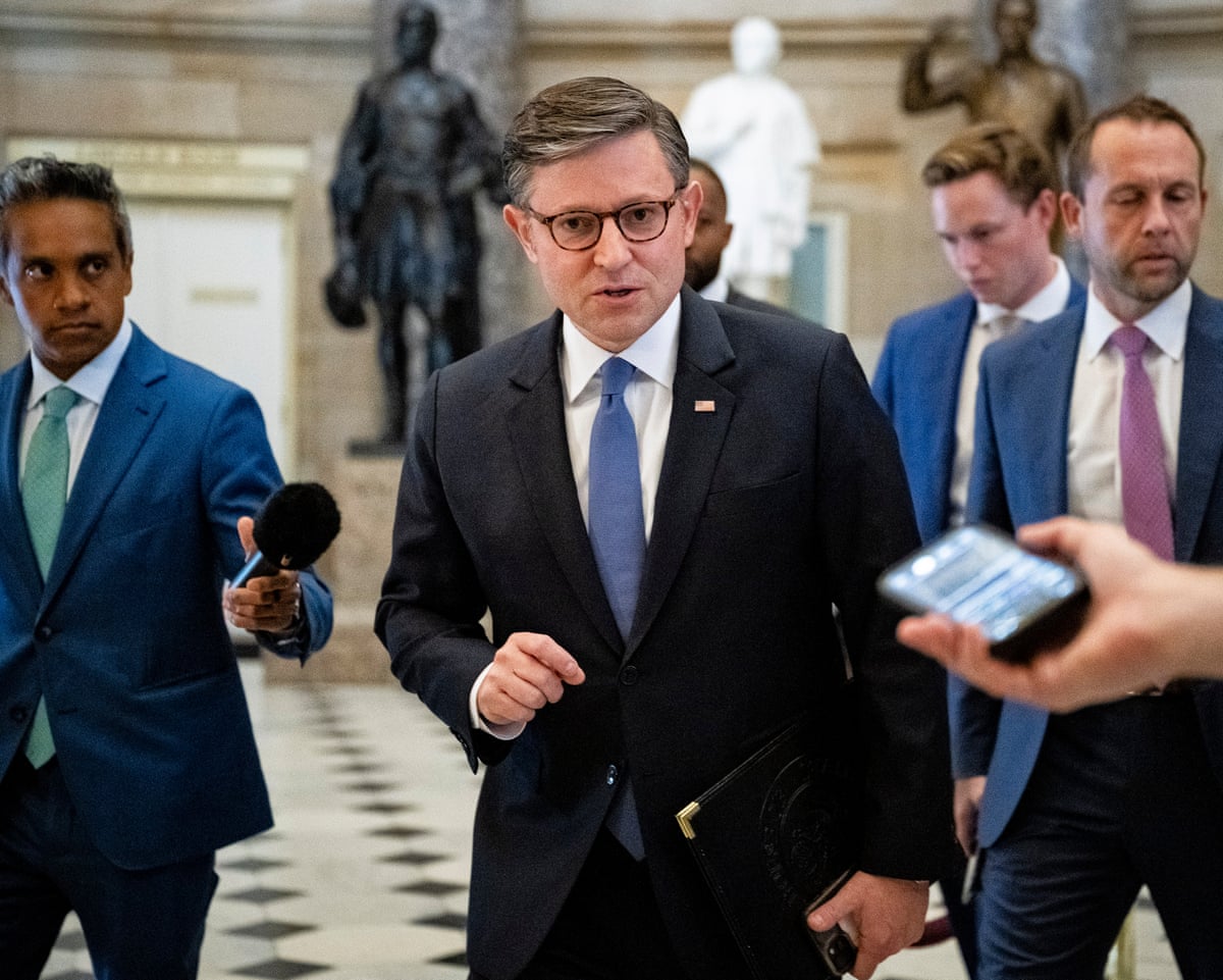Mike Johnson speaks to media at the US Capitol on Wednesday.