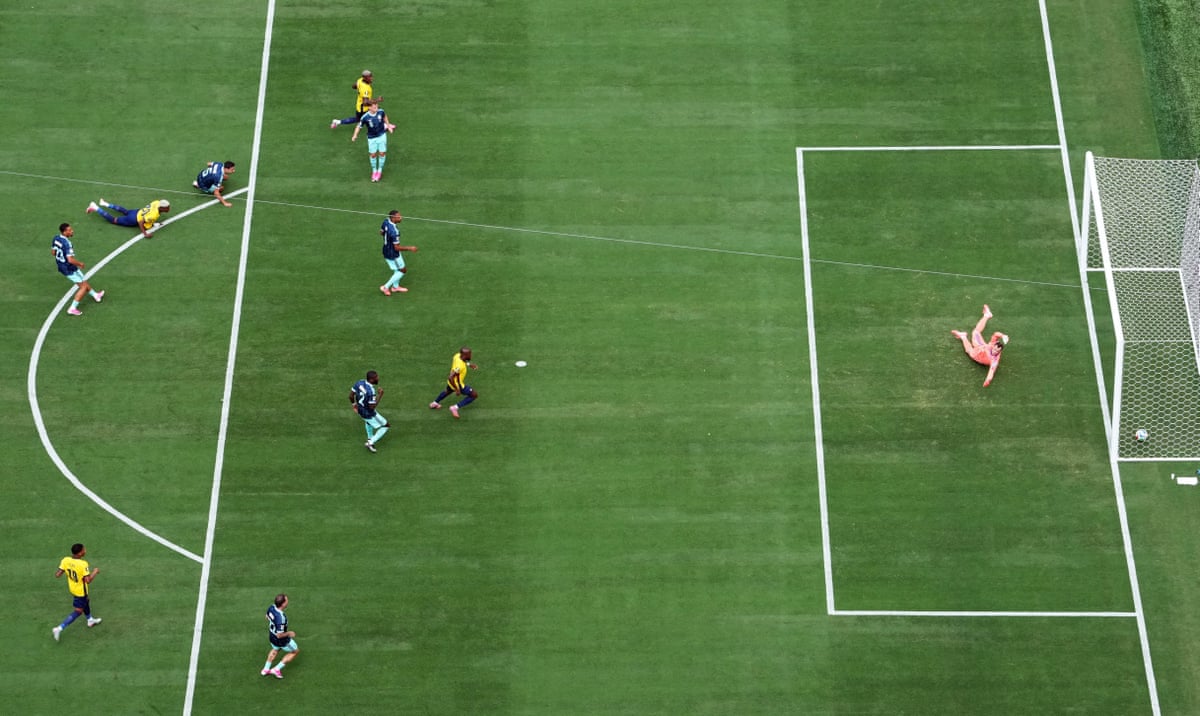 Ecuador's Nilson Angulo scores their first goal past Germany's Manuel Neuer.