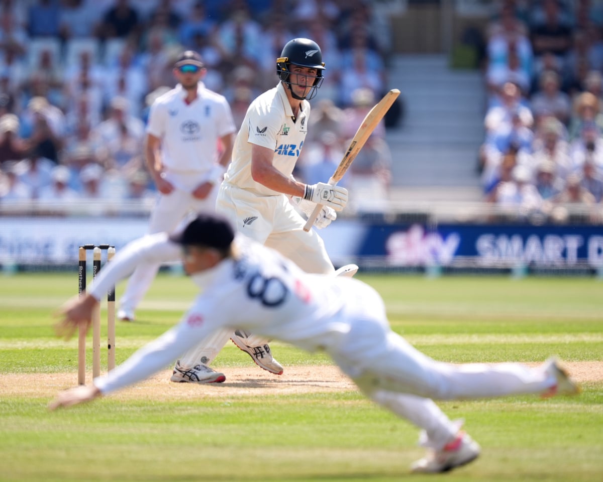 Cricketer Will O’Rourke batting for New Zealand against England at Trent Bridge in Nottingham