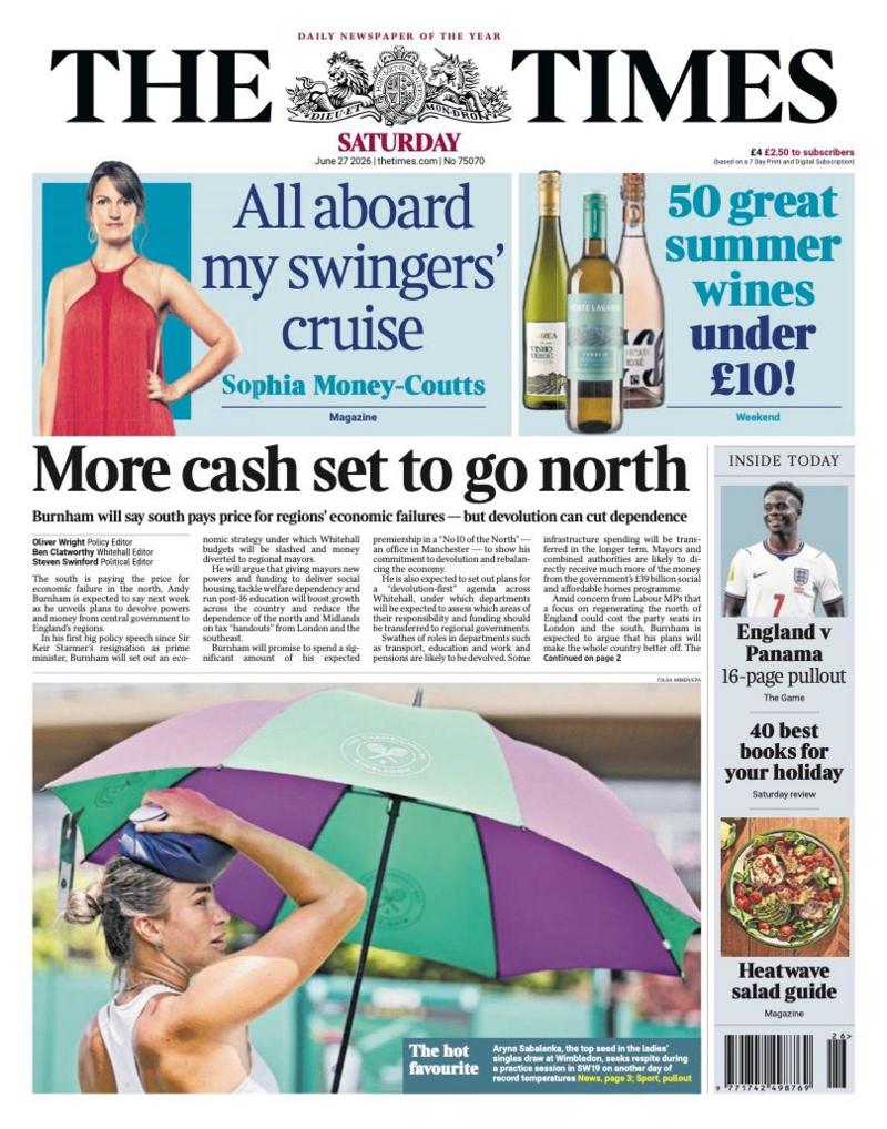 The headline on the front page of the Times reads: 