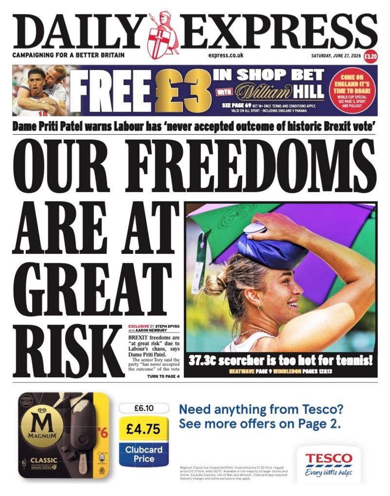 The headline on the front page of the Daily Express reads: 
