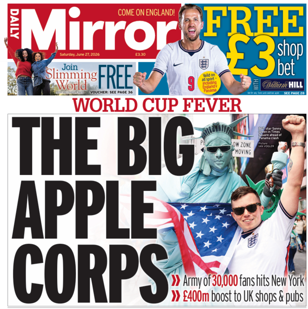 The headline on the front page of the Daily Mirror reads: 