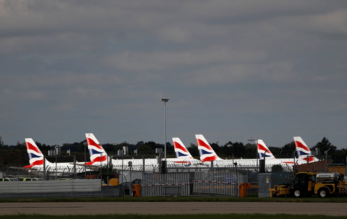British Airways aircraft are parked at Gatwick airport.