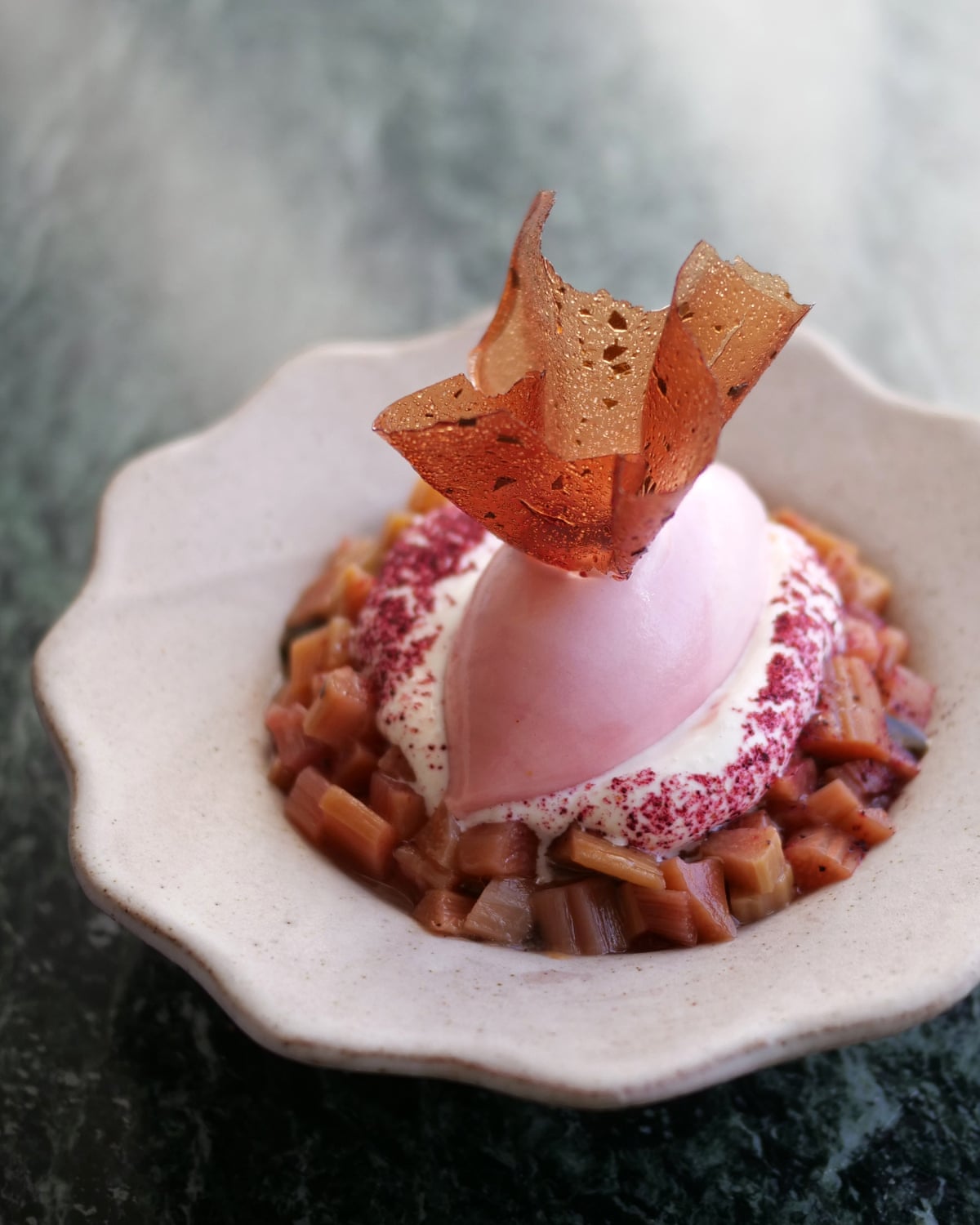 A local classic … Rhubarb and seaweed at Krogs Fiskerestaurant.