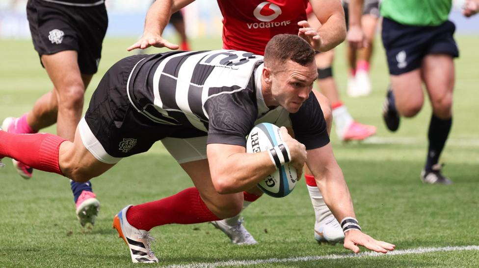 George North dives over to score for Barbarians against Wales