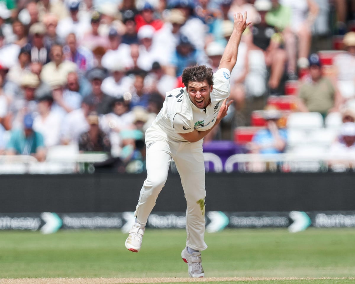 New Zealand cricketer Zak Foulkes bowling at Trent Bridge on day three