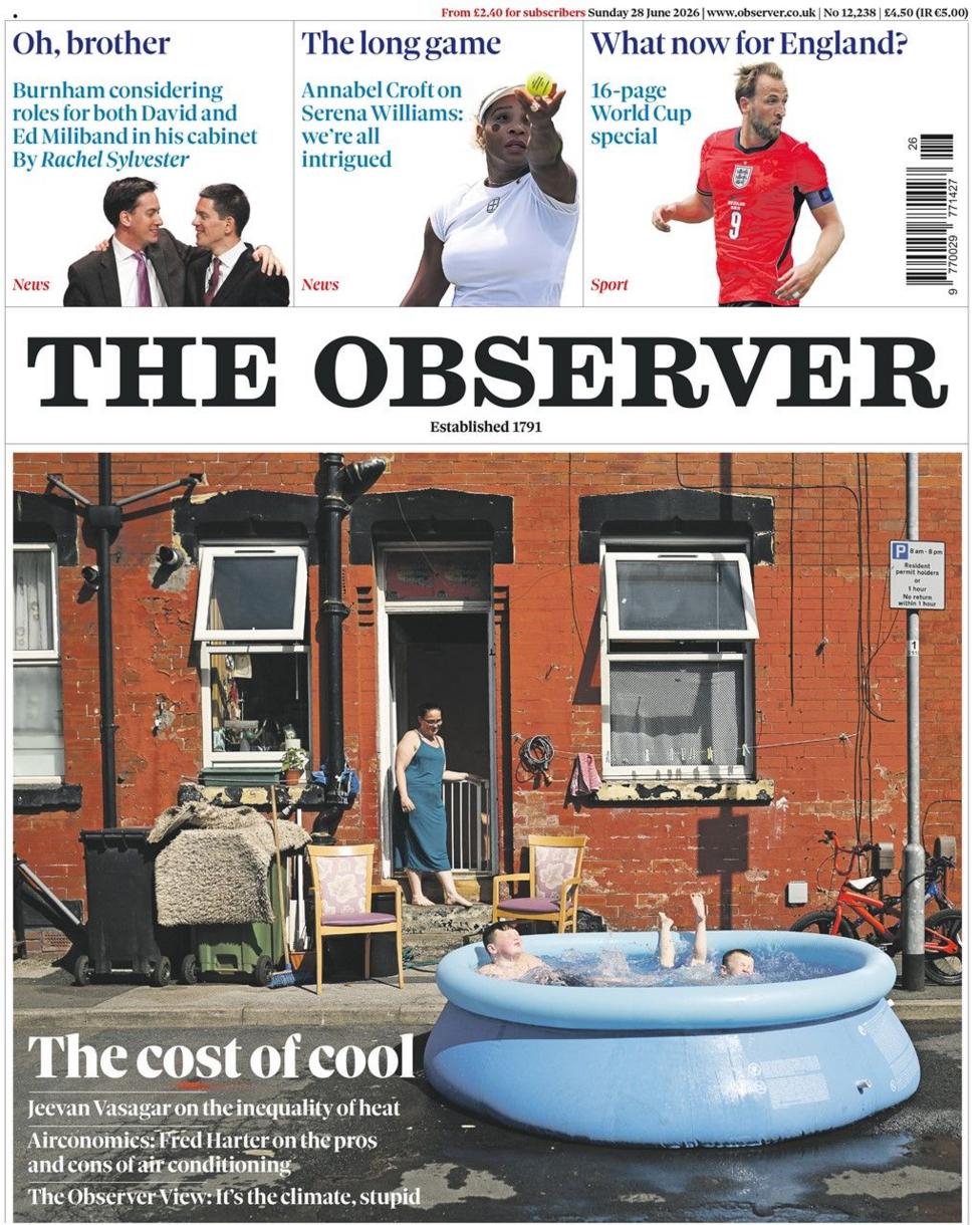 The headline on the front page of the Observer reads: 