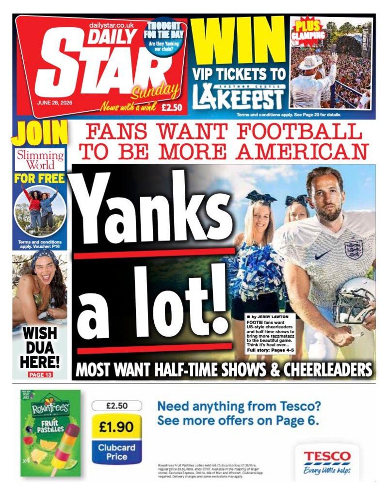 The headline on the front page of the Daily Star reads: 