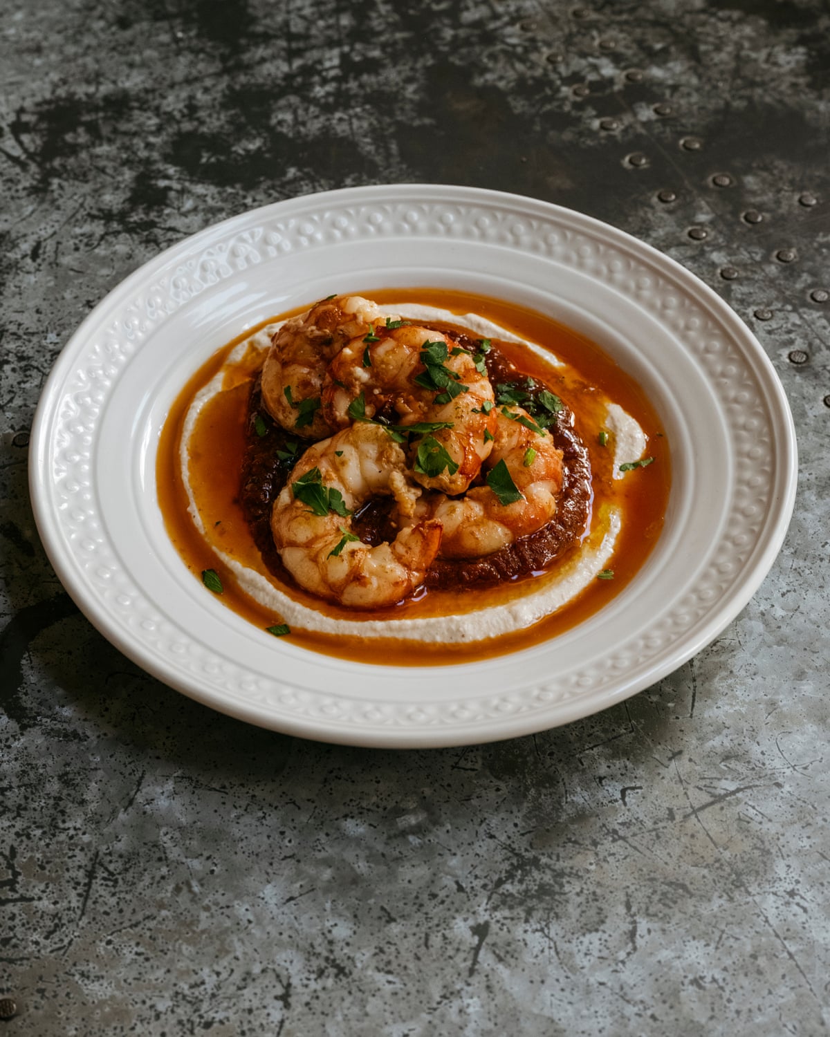 A bowl of prawn saganaki