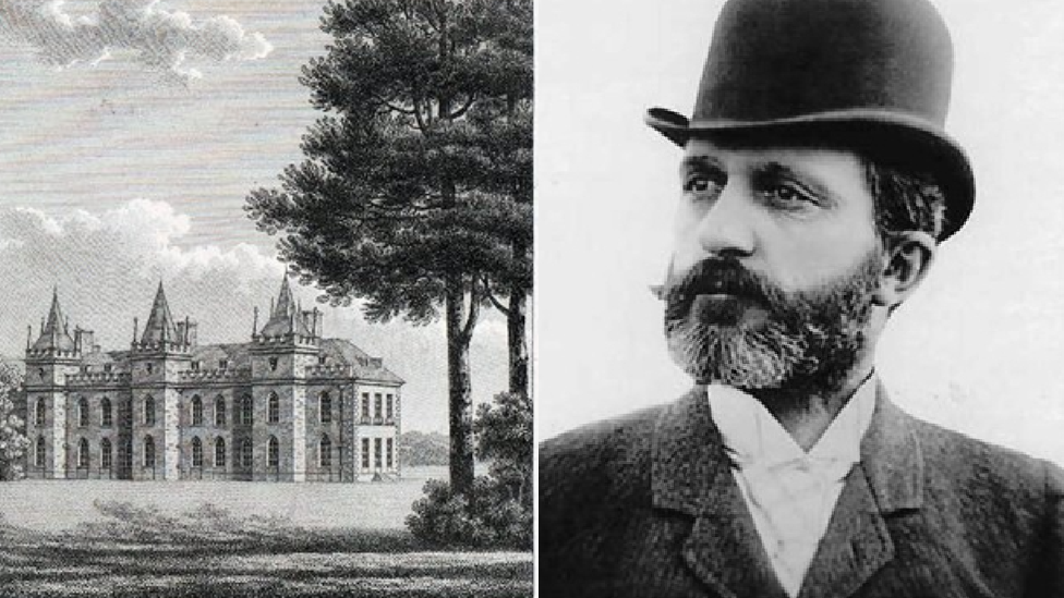 Pictured left is Lleweni Hall, (variously spelt Llewenni/Lewenny), the seat of the Salsbury family. A stone built mansion redesigned over centuries between the Norman and Georgian eras. To the right is a photograph of a bearded Nate Salsbury, who placed so much stock by his Welsh lineage, wearing a suit, cravat and bowler hat