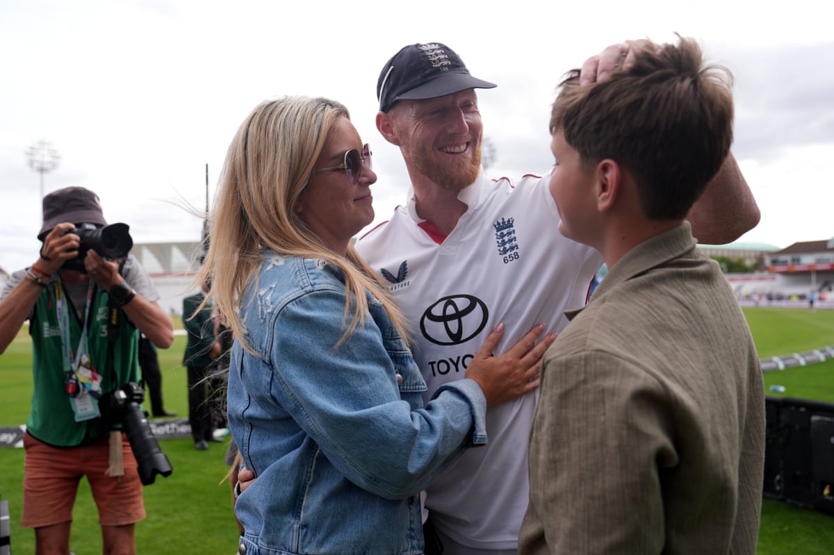Ben Stokes with his family after the close of play at Trent Bridge on Sunday