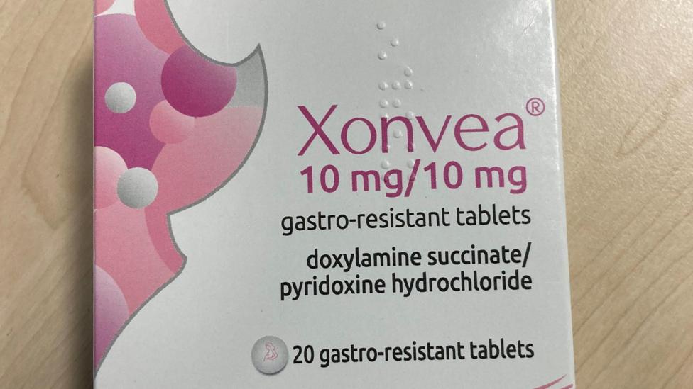 A packet of Doxylamine Succinate/Pyridoxine Hydrochloride, which goes by the brand name of Xonvea in the UK