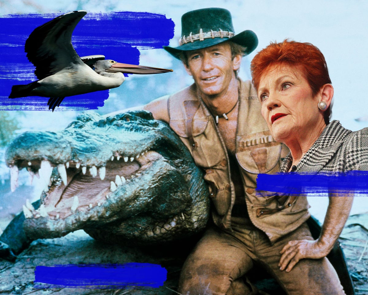Paul Hogan, Pauline Hanson and a pelican.