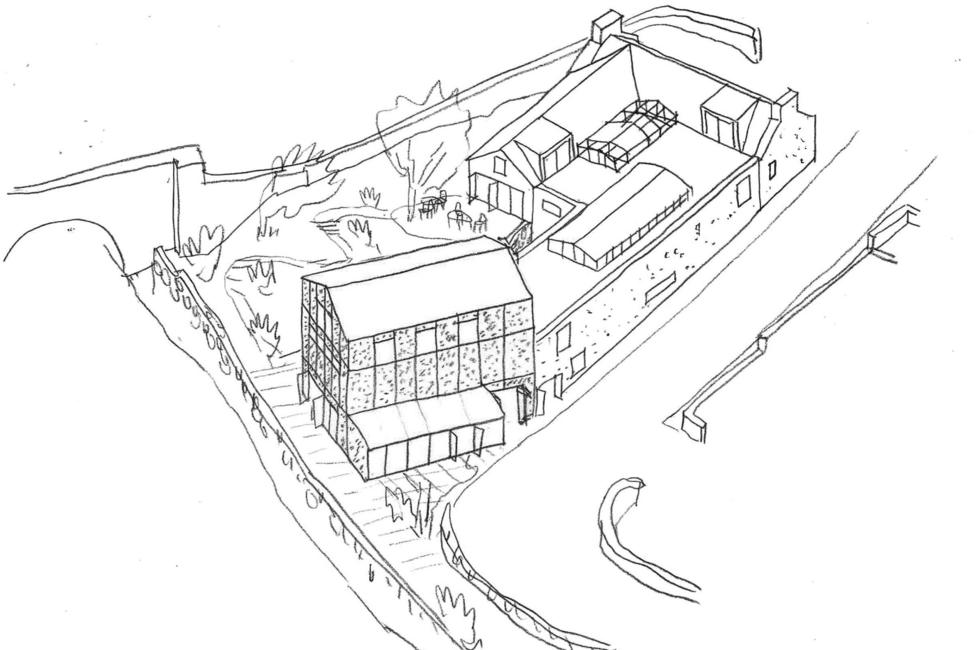 A black and white illustration showing the proposed extensions.