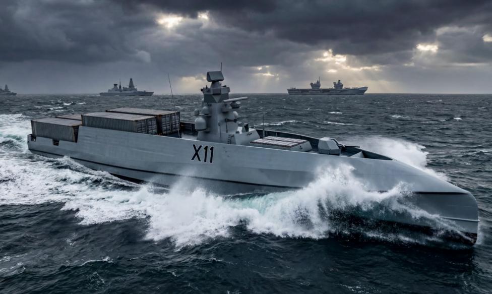 a concept image of an uncrewed ship on a dark, stormy sea