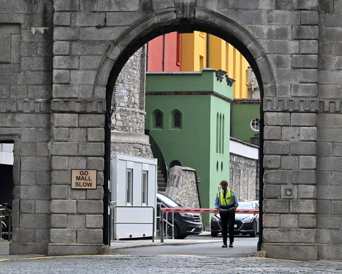 Security at the entrance to Dublin Castle in Dublin, Ireland.