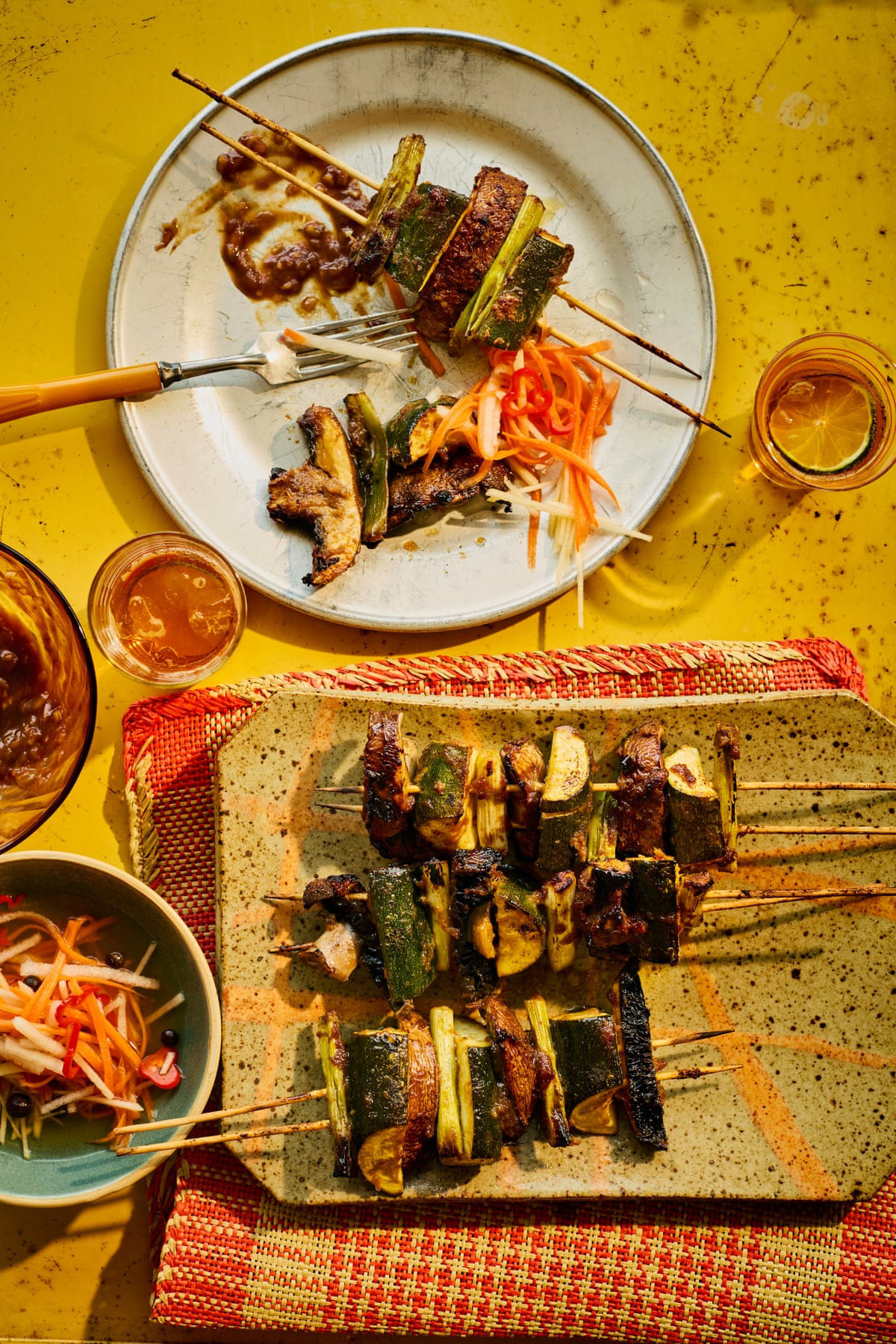 Georgina Hayden’s courgette and mushroom skewers with lemongrass and tamarind.