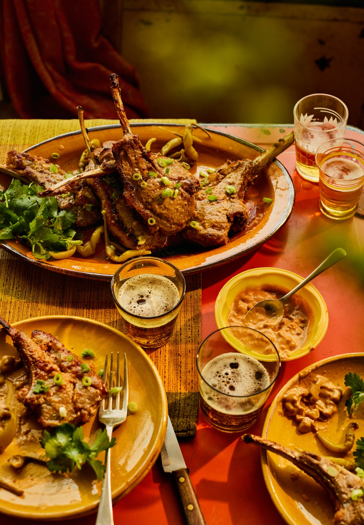 Georgina Hayden’s grilled peanut, garlic and cumin lamb chops.