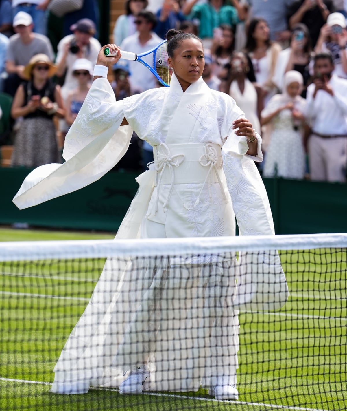 Naomi Osaka turns heads with her culptural kimono-inspired creation embroidered with cranes and cherry blossom