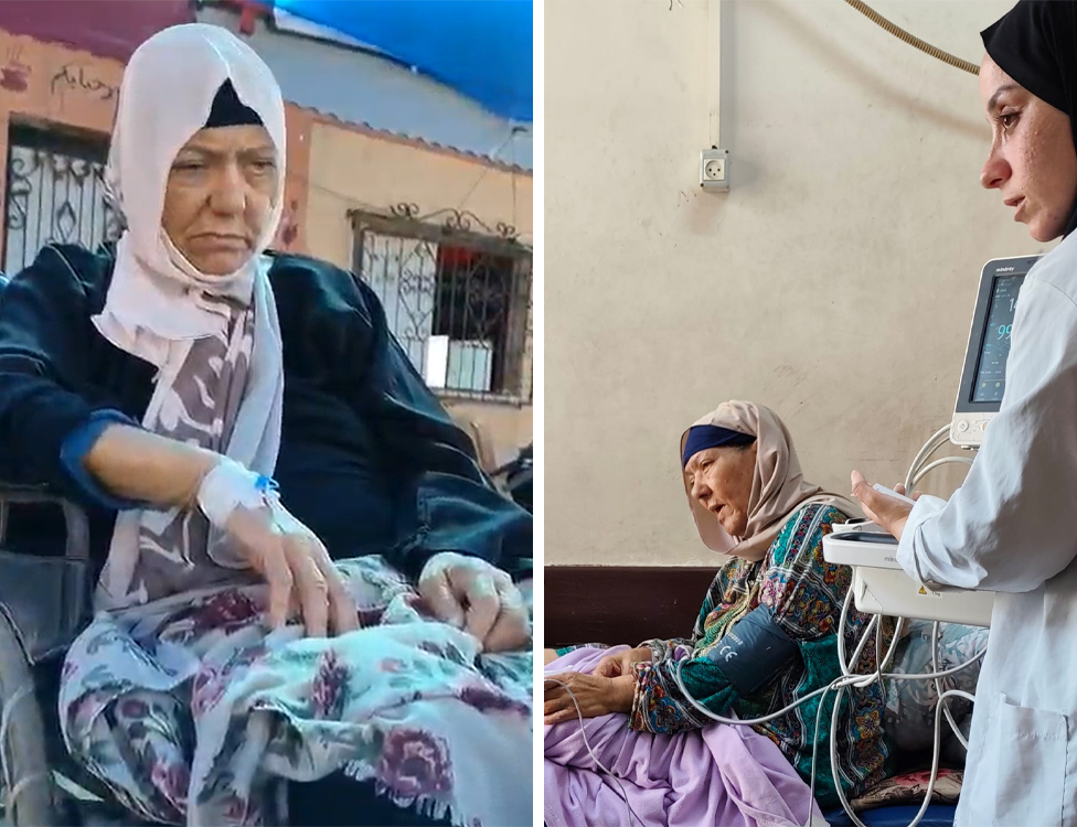 Composite image showing two photos of Amina Abu al-Kas being treated at a hospital in Gaza before her death