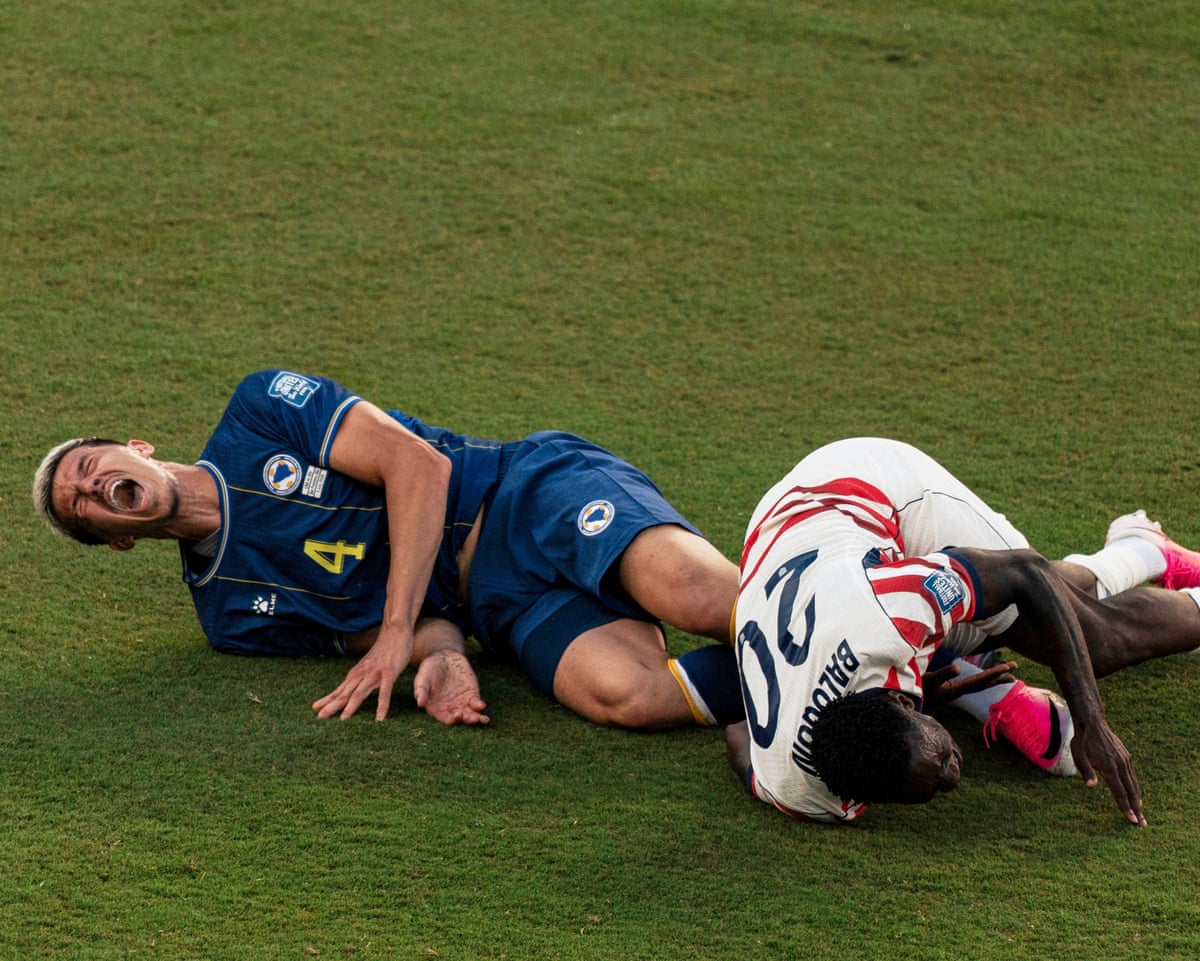 Tarik Muharemovic (left) and Folarin Balogun (right) immediately after the incident.